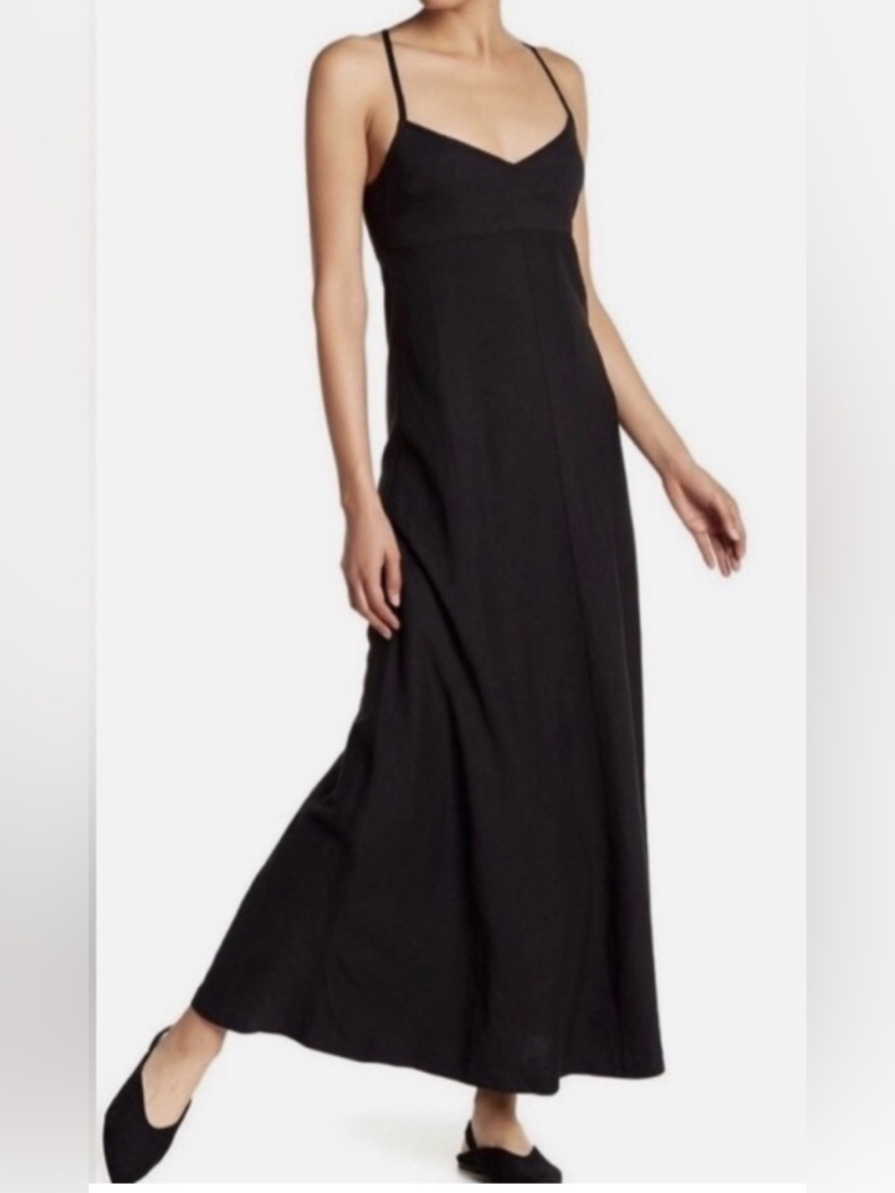 Theory Black Spaghetti-Strap Maxi Dress with V-Neck